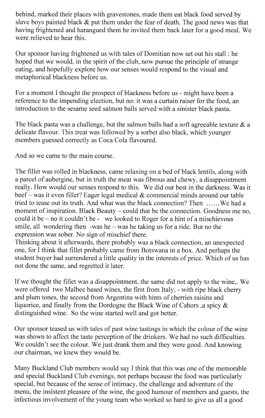 A Black Dinner The Buckland Club